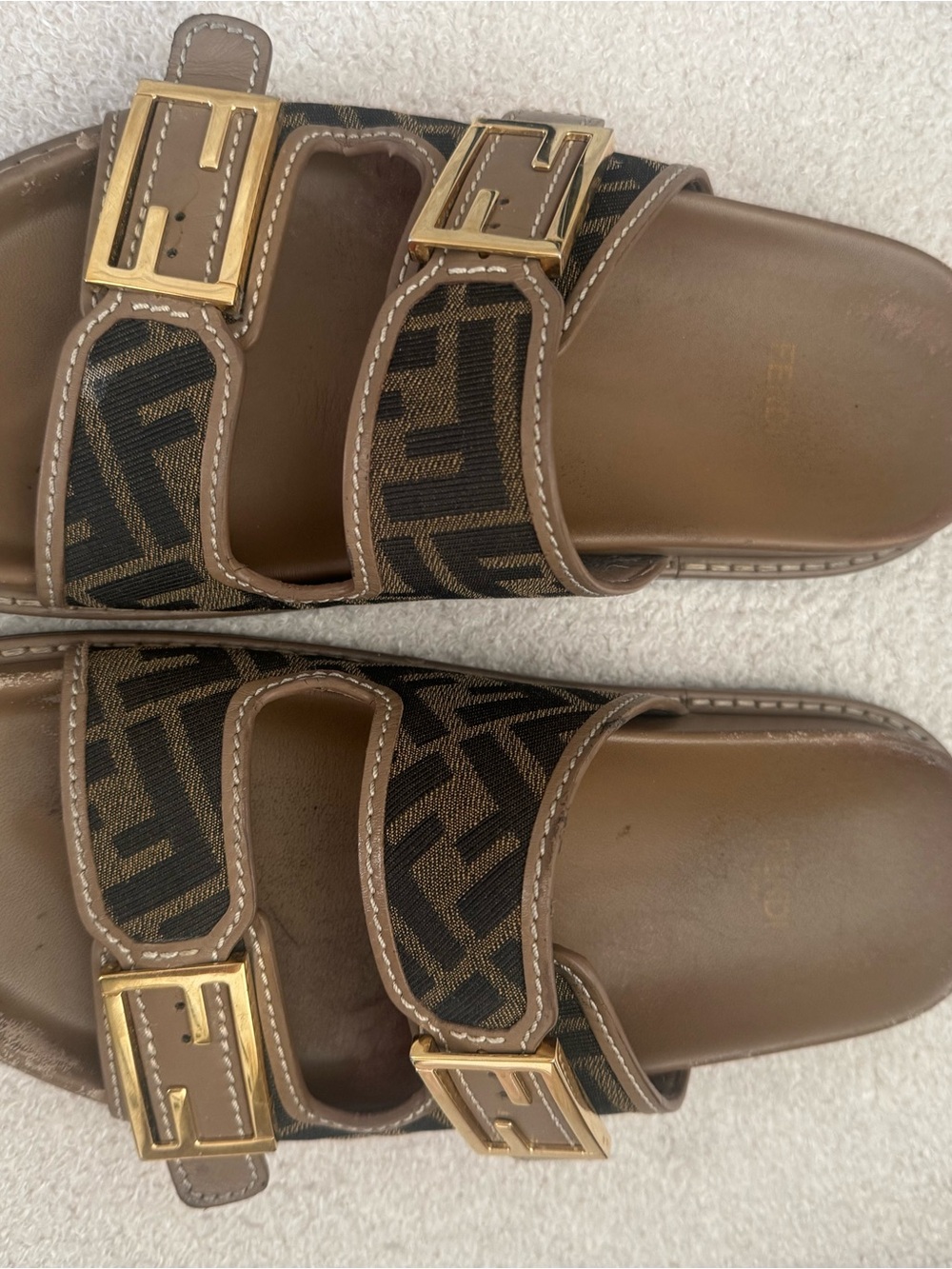 Fendi Brown and Black Logo Double-Strap Buckle Slides - Picture 5 of 5